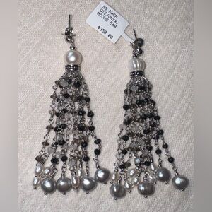 Helzberg Diamonds Dangling Beaded Pearl, Onyx & Quartz Earrings